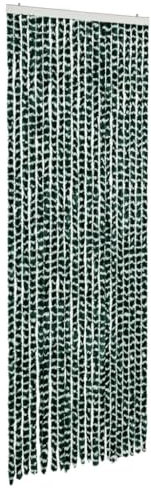 vidaXL Cortina Antimoscas, Persiana de Moscas Mosquitos, Puerta contra Insectos, Protección para Casa, Chenilla Verde y Blanco 90x200 cm