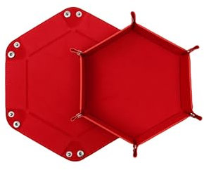 Würfelteller, Würfeltablett Klappbar Hexagon PU Leder Samt Halter für Dungeons and Dragons RPG Spiele - Faltbares Sechseck-Würfelspiel-Tablett mit Aufbewahrungsbox (Rot)