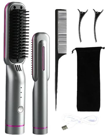 Cepillo Alisador peloi - Sin Cable Plancha De peloi Flequillo Eléctrico | Cepillo Alisador De Barba Con 3 Niveles De Temperatura | Peine De Peluquería Multifuncional Para Diferentes Tipos De Cabello