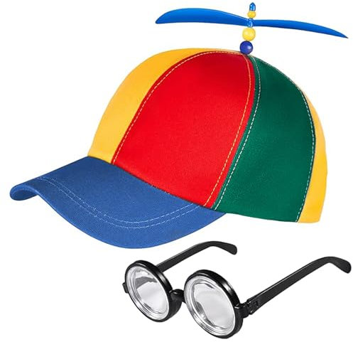 YHNMMNO Propeller Mütze,Bunte Propellermütze,Hubschraubermütze,Baseball Cap mit Idioten Brille für Erwachsene & Kinder ,Propeller mütze für Karneval Mottoparty Partys Cosplay ,Größenverstellbar