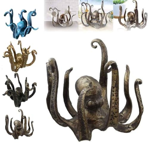 TSYIDUI Octopus Mug Holder,Coffee Cup Holder,Vintage-Style Resin Octopus,Pendant Tea Cup Holder,Jewelry Holder Sculpture,Table Topper Statue Ornament,Octopus Jewelry Display Stand (Copper)