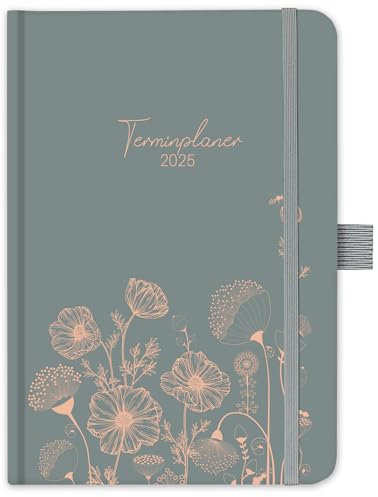 Terminplaner 2025 - TerminKalender 2025, Wochenplaner 2025 von Januar bis Dezember 2025, A5 Terminplaner mit Einstecktasche, Kalender 2025 Buchkalender, Blume