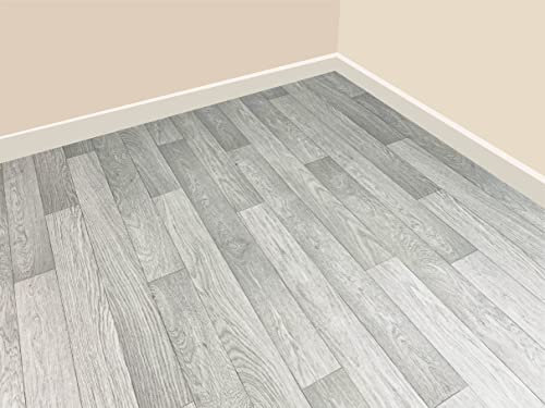 Grandismo Detroit Light Grey Effect Vinyl Lino Flooring Roll Kitchen Bathroom Waterproof Roll Sheet Anti-Slip Cushion (1, 6metres x 4metres (19ft 8 x 13ft 1))