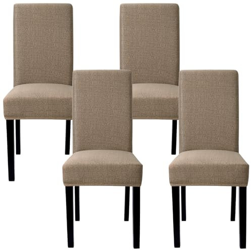 Betylifoy Stuhlhussen 4er Set Stretch Stuhlhussen für Esszimmerstühle Abnehmbare Waschbar Stuhlüberzüge Schwingstühle Stuhlbezug für Esszimmer Hotel Restaurant Küche (4, Kaffee, Universellen)