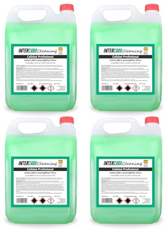 Intercabo - Pack de 4 Garrafas de 5L Lavavajillas a mano - Detergente Lavavajillas - Lavaplatos - Lavavajillas ecologico - Jabon Lavavajillas - Ultra concentrado quitagrasa