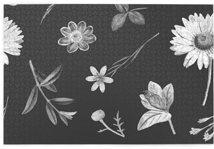 Schwarzes Blumen-Tapeten-Design, Puzzle 1000 Teile, Holzpuzzle, Spielzeug, Familienspiel, Wanddekoration für Erwachsene und Jugendliche