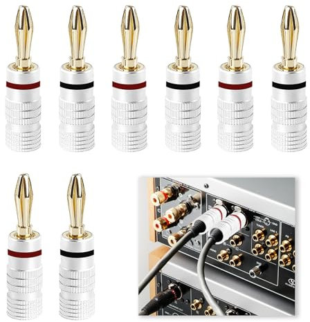 Qneneam 8 Pcs Banana Plugs 4mm, Banana Plugs Insulated, Speaker Connectors with Refined Copper, Secure Screw Connection, Ideal for High Fidelity Sound Systems, Universal Fit for AV Amps and Receivers