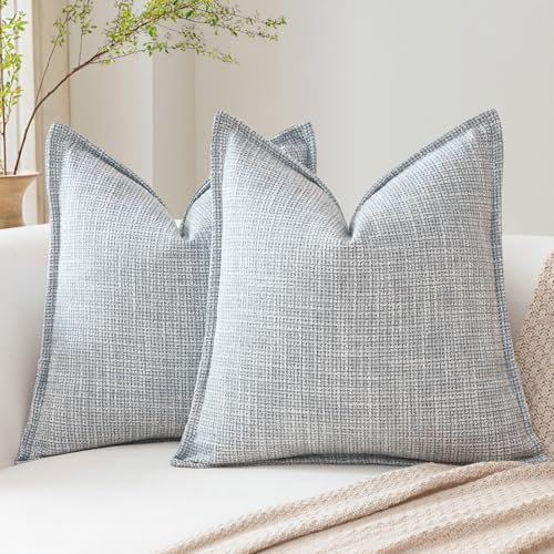 Artscope 2er Set Kissenbezüge Einfarbig Wurfkissenbezug Leinen Kissenbezug 50x50 cm Moderne Kissenhülle Dekokissen Sofakissen für Wohnzimmer Schlafzimmer Zuhause Dekor Blaugrau