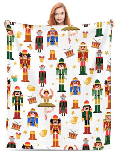 Christmas Nutcracker Throw Blanket for Boys Girls,Mouse Soldier Prince Fairy Gift Blanket for Adult Men Women,White Soft Lightweight Warm Flannel Throw Blanket for Christmas Bed Couch Living Room