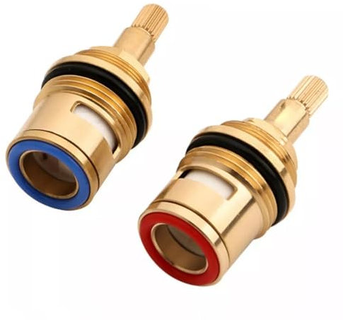 FiTspi 2Pcs 3/4 Bath Tap Cartridges Quarter Turn, Tap Valve Replacement for Shower Bath Taps with Washers, Tap Glands Seals Repair Kit, Solid Brass Ceramic (1 Pair Hot & Cold)