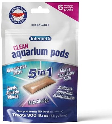 Interpet Clean Aquarium Pods, Makes Tapwater Safe for Fresh Water Fish Tanks, Bioactivates Filters, Eats Sludge, Feeds Plants, Reduces Aquarium Maintenance, 6 Pack