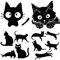 GORGECRAFT 4 Stil 4 Stück Katzen Silhouette Autoaufkleber Schwarz Reflektierend Kätzchen Haustier Tier Auto Stoßstangenaufkleber Wasserdicht PET Automobil Außendekor Aufkleber Für SUV LKW Motorrad