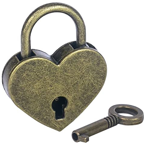HMF Mini Deko Vorhängeschloss mit Schlüssel in Herzform | 5,9 x 5 x 0,8 cm | Bronze