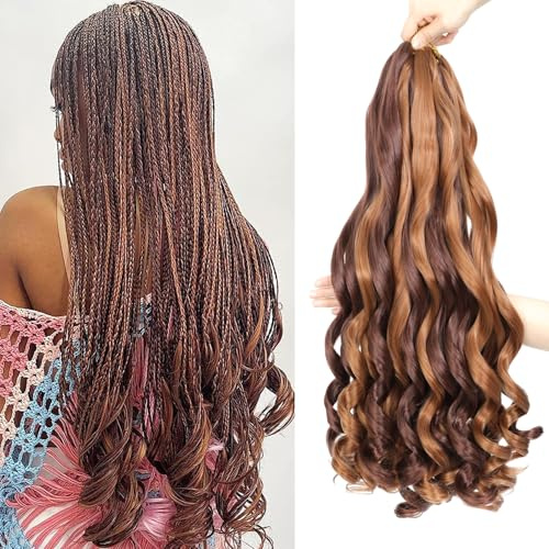 French Curl Braiding Hair 24 Inch 8 Packs Curly Braiding Hair Pre Stretched French Curls Braiding Extension Curl Crochet Braids Spiral Extensions (33P30#, 24 Inch (Pack of 8))