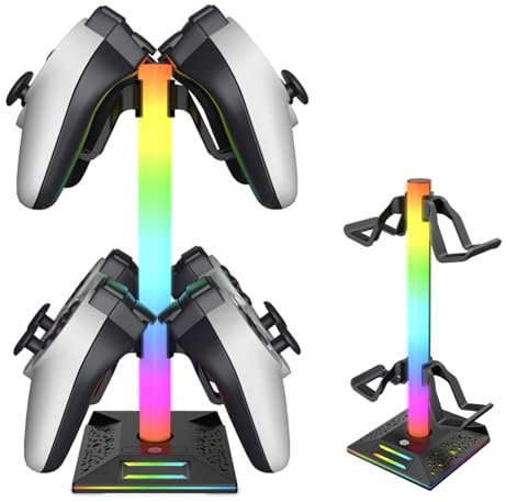 AZURAOKEY RGB Gaming Headset Stand for PS5 Gaming Accessories, Controller Holder with 2 USB2.0 Ports, 10 Lighting Effects Gaming Headphones Stand Accessories for Desktop Gamer
