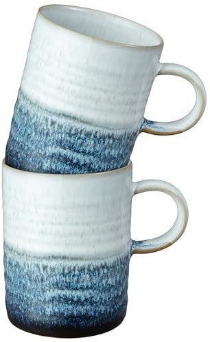 Denby - Kiln Blue Mug Set of 2-410ml Capacity, Dishwasher & Microwave Safe Crockery - Handmade Ceramic Stoneware Reactive Glaze Mug - Chip Resistant Hot Drink Coffee, Tea Mugs - L11.5xW8xH10.5cm