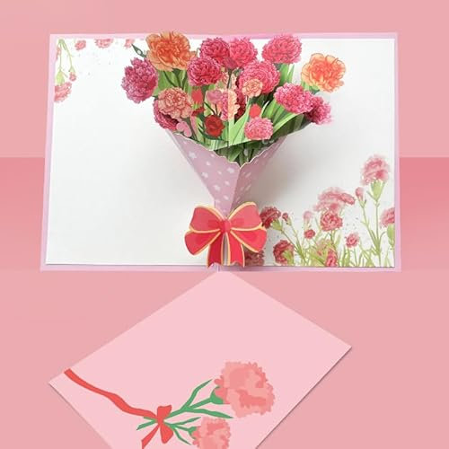 SULOLI Carte de Fête des Mères Carte de Voeux avec Enveloppe 3D Pop-up Carte d'Anniversaire pour Maman (Rose Fleur)