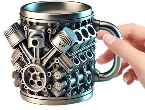 Generisch Motoren Edelstahlbecher Mit Griff,Motor Kaffeetasse,Personalisierte Edelstahltasse,Kreativer Kaffeebecher In Motorenform,Lustiges Trinkzubehör,Geschenk Für Auto-Enthusiasten Und Renn-Fans