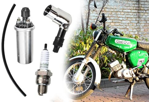 Zündungs-Set, 4-teilig 6V Zündspule + Zündkerze Beru M14 260 + Zündkerzenstecker 5 K-Ohm, 90° + 25cm Zündkabel für Simson S50 S51 S70 SR50 SR80 KR51 SR4