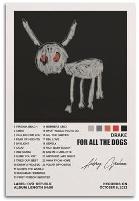 owengo Drake Poster, Musikalbum mit Aufschrift For All The Dogs, Wandkunst, Leinwanddruck für Schlafzimmer, Dekoration, 30 x 45 cm, ungerahmter Stil