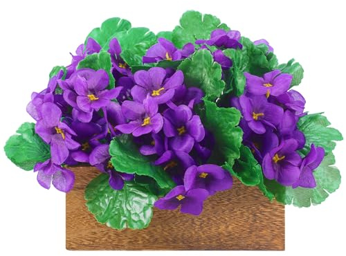 Suncalla 6 Pack Purple African Violet Artificial Silk Flower Bushes Individual Artificial Violet Flowers Houseplant(Purple)