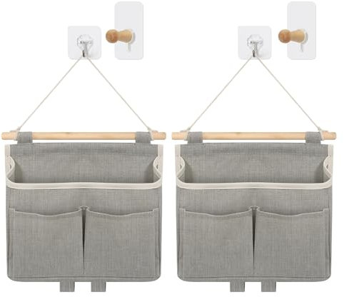 2 Stück Wand hängeregal Grau,hängeorganizer mit 3 Fächer,hängeaufbewahrung mit Hölzerne Haken,Zusammenbaubar hänge organizer,wandorganizer hängend bad für Zuhause Schule Büro Geschäft Wohnmobil Zelt