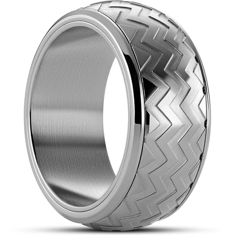 Seizmont by Trendhim Ring für Männer | 10 mm Silberfarbener Zickzack-Muster | 316L Edelstahl | Dänisches Design | Polierte/Sandgestrahlte Oberfläche | Verschiedene Oberflächen