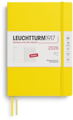 LEUCHTTURM1917 372676 Wochenkalender & Notizbuch Medium (A5) 2026, Softcover, Zitrone, Englisch