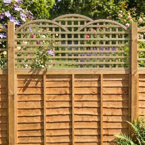 Privacy Fence Panel Topper 6ft x 2ft Triple Dome Garden Trellis Wooden 4pk | 182.8cm x 86cm, Decorative Cloud Top Lattice, Wall-Mount, Add Extra Height, Treated Art-Deco Fencing, Climbing Plant Support