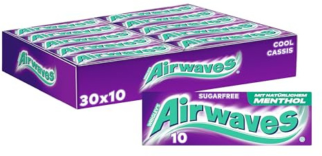 Airwaves Cool Cassis Kaugummi zuckerfrei, frischer Atem, 30x10 Dragees | Zuckerfreier Cool-Cassis-Kaugummi mit intensiver Frische, ideal für Büro, Studienbeginn, für frischen Atem im Alltag