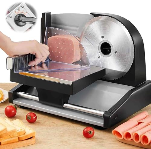 200w Meat Slicer(Adjustable Thickness 1~15 Mm) - 190mm Stainless Steel Blades, Electric Meat Slicer, for Meat, Cheese, Bread, Vegetables,Black
