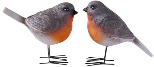 BommFu Vogel Figuren Heimdeko | 2 Stück Rotkehlchen Deko - Moderne Resin Skulpturen Deko Für Garten Außenbereich Eingangsbereich Wohn- & Schlafbereich Kamin Dekoration