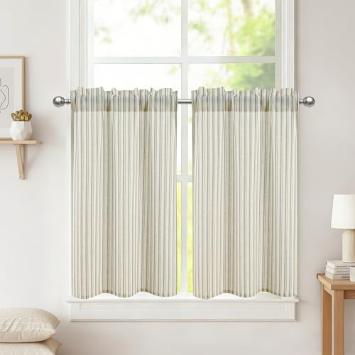 DWCN Kitchen Curtains 45 Inch Drop, Short Cafe Curtain Tiers, W26 x L45