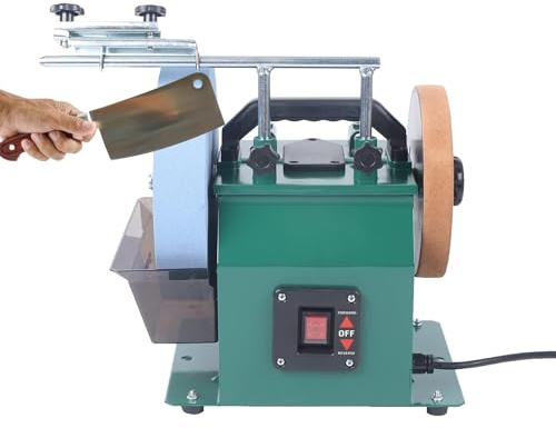 10inch Water Cooled Electric Knife Sharpener, Wet/Dry Stone Grinder, Bidirectional Rotation, Sink Height Adjustable, 95 RPM Low Speed Grinding Machine for Knives, Chisels, Scissors