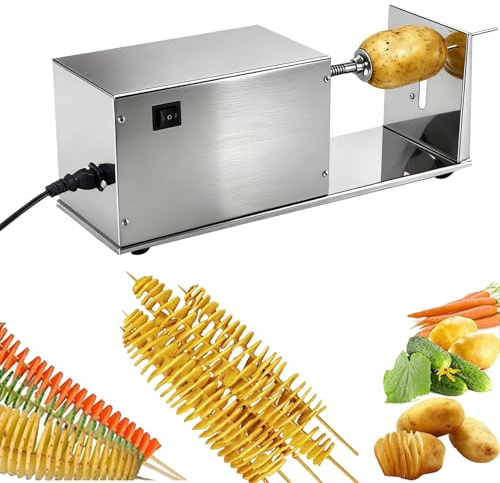 Elektrischer Spiralschneider, Edelstahl Spiralschneider Elektrischer Tornado Kartoffelschneider Kartoffelspiralenschneider Automatischer für Obst Kartoffeln Gurken Karotten 50W 220V