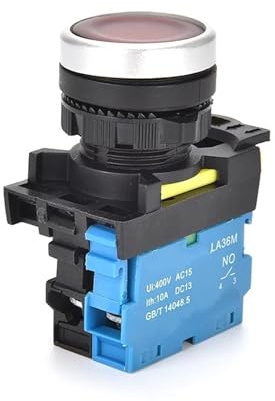 1 interrupteur à bouton-poussoir momentané LA36M de 22 mm avec voyant LED, 12 V, 24 V, 220 V, à verrouillage, lumineux, marche/arrêt, VaneAims(Red LED,SELF-LOCKING_1NO_24V)