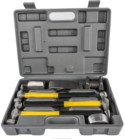 ZWCSHUU Karosseriehammer Set 7-teiliges Auto-Karosserie-Ausbeulwerkzeug-Set mit Hammer und Amboss in robuster Kunststoffbox