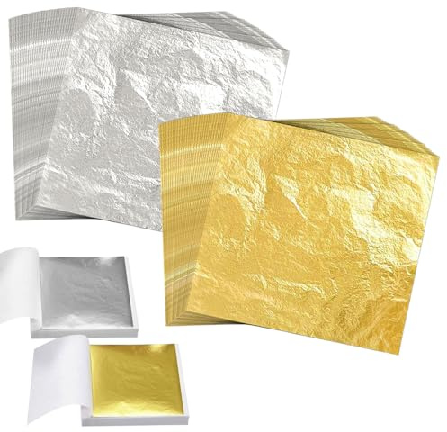 Dekorinex 200 Blätter 8,5 x 8cm Blattgold, Schlagmetall Gold | Imitation Blattgolds Blätter, Gold Leaf Sheets, Blattgolds Blattsilber Imitation, für Vergolden, Malen, Handwerk
