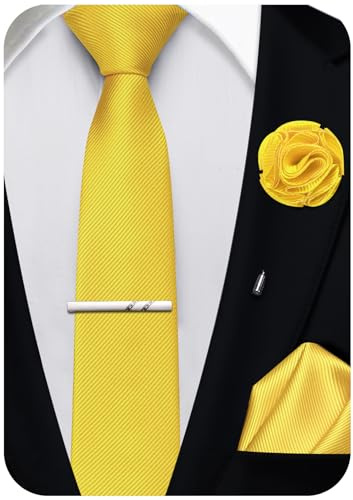 Ailisus Cravate fine et poche carrée de couleur unie de 6 cm pour homme, pince à cravate formelle, fête de mariage
