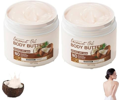 Kokosnussöl Körperbutter Coconut Body Butter, Kokosnuss Körper Feuchtigkeitscreme,Kokosöl Körpercreme für Trockene Haut Intensive Feuchtigkeitscreme Männer und Frauen Sanfte Pflege für Weiche (2PC)