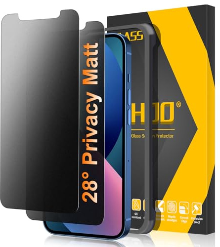 JEHOO 2 Stück für iPhone 13/13 Pro/14/16e Matt Panzerglas Sichtschutz, 28° Anti Spähen, Blendschutz Matte Schutzfolie Anti-Fingerabdruck Stoß-Kratzfest, 9H Gehärtetem Glas Privacy 2
