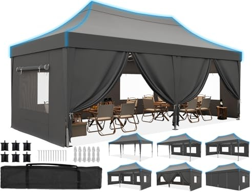 Quictent Faltpavillon 3x6m wasserdicht | Partyzelt, Pop-Up Pavillon, Gartenpavillon, stabil, mit Seitenwänden, UV-Schutz 50+, Tragetasche inkl, Stahlrahmen
