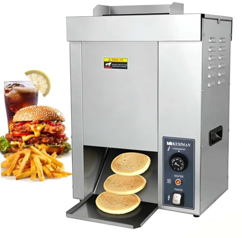 Tostador De Pan Profesional De Cadena, Calentador Automático De Pan De Hamburguesa De 2000W, Alimenticio, Doble Entrada Grosor Y Temperatura Ajustables 1400 Rebanadas/Hora