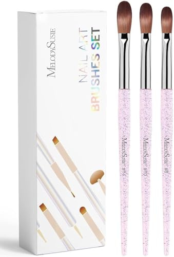 TMZELOA 3 Stück Pinsel für Gelnägel, Acryl Pinsel für Nägel 8 10 14 Set, Profi Nagel Pinsel für Acrylpulver und UV Gel, Nail Art Pinsel Set für Studio und Zuhause