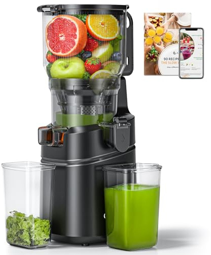 AMZCHEF Cold Press Juicer with 165mm Large Feed Chute, Slow Masticating Juicer for Whole Fruits & Vegetables, Triple Filter, Copper Motor, High Juice Yield, Easy to Clean, Black