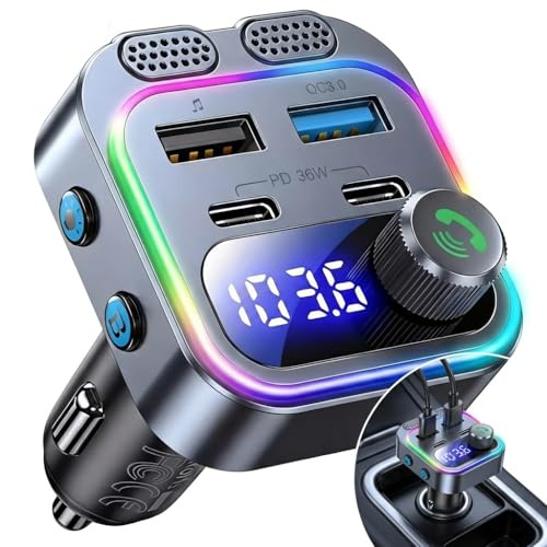 Transmetteur FM Bluetooth 5.4 Voiture 48W Autoradio PD 30W QC 18W | Bass Boost HiFi, Double microphone, Appels mains libres, USB/U-Disk, Charge rapide, Compatible 12-24V