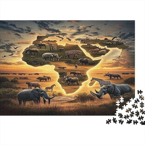 Puzzle 1000 Teile 70x50 cm aus recyceltem Papier für Frauen Afrika-Karte Savannentiere Lehrreich Stressabbauend Herausfordernd Familienspiel Rahmen & Aufbewahrungszubehör Tolle Geschenkidee