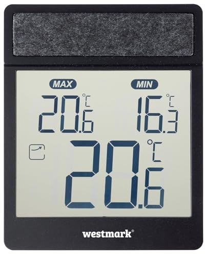 Westmark digital fönstertermometer – utomhustermometer med tid, frostvarning, temperaturtrend, min/max, IP44 väderbeständig, för trädgård, växthus och utomhusbruk – ABS
