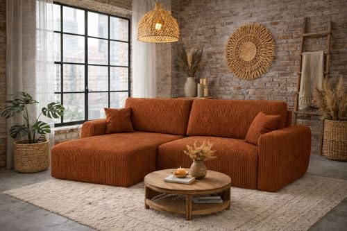 Kaiser Möbel Ariel XL Ecksofa mit Schlaffunktion und Bettkasten, DL-System, Liegefläche 230x140 cm, HR-Schaum, modern (Poso, Kupfer, Links)