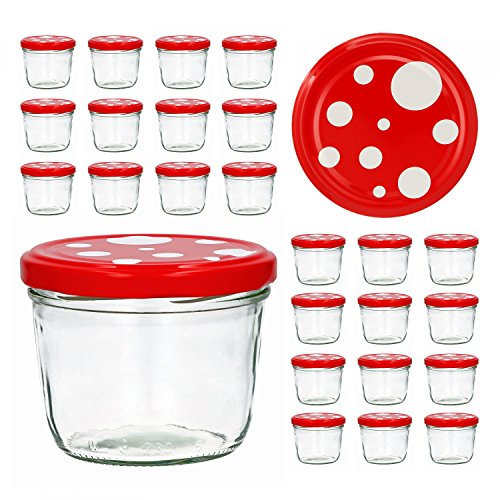 CapCro 25er Set Sturzglas 230 ml To 82 Fliegenpilz Deckel rot weiß gepunktet Marmeladenglas Einmachglas Einweckglas